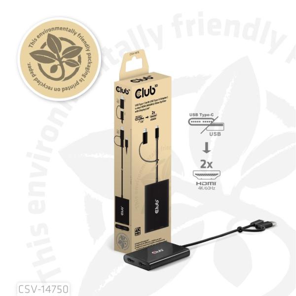 Club3D Video rozbočovač USB-C/ A na 2xHDMI 2.0,  Dual Monitor,  4K60Hz (M/ F)5