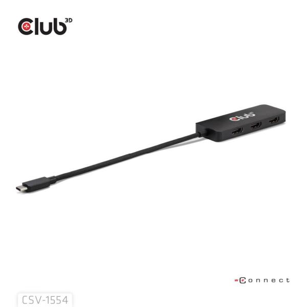 Club3D hub MST USB-C na 3xHDMI,  Single: 8K30Hz,  Triple: 4K60Hz4