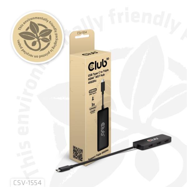 Club3D hub MST USB-C na 3xHDMI,  Single: 8K30Hz,  Triple: 4K60Hz5