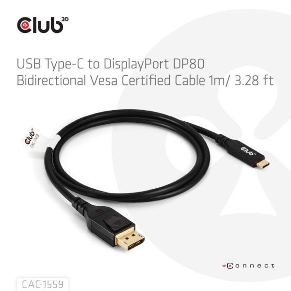 Club3D Kabel USB-C na DisplayPort 2.1,  10K60Hz,  DSC1.2,  UHBR10,  1m1