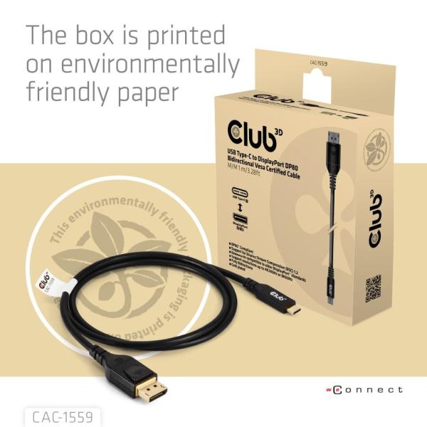 Club3D Kabel USB-C na DisplayPort 2.1,  10K60Hz,  DSC1.2,  UHBR10,  1m4