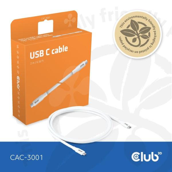 Club3D Kabel USB-C 4.0,  20Gbps,  4K60Hz,  PD 240W,  2m,  bílá2