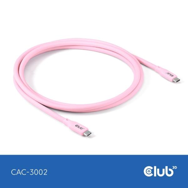 Club3D Kabel USB-C 4.0,  20Gbps,  4K60Hz,  PD 240W,  2m,  růžová2