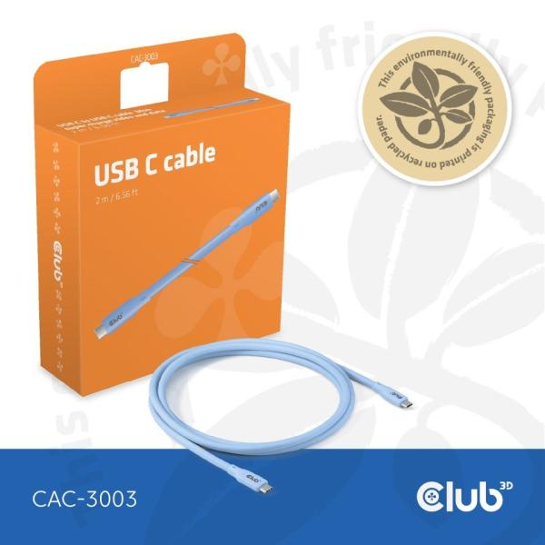 Club3D Kabel USB-C 4.0,  20Gbps,  4K60Hz,  PD 240W,  2m,  modrá2