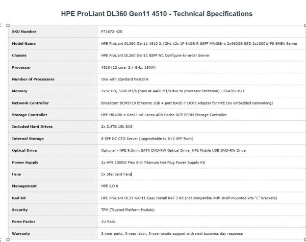 HPE PL DL360g11 4510 (2.4G/ 12C) 2x32G (P64706) 2x2.4TB/ 10k 2x1000W MR408i-o 8SFF 4x1G Smart Choice1