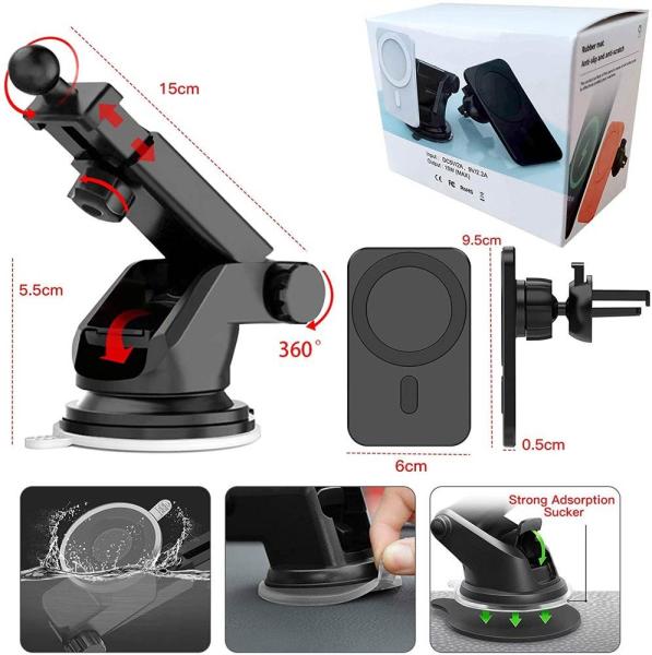 1stCOOL bezdrátová QI nabíječka 15W,  magnetická,  do auta,  MagSafe kompatibilní,  bílá2