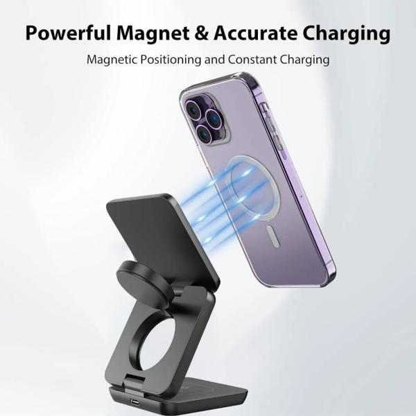 1stCOOL bezdrátová skládací QI nabíječka 3v1,  MagSafe,  USB-C,  černá3