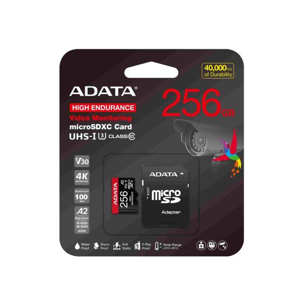 ADATA MicroSDXC karta 256GB High Endurance UHS-I C10 V30 A2 (R:100/ W:85 MB/ s) + SD adaptér