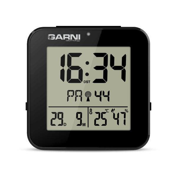 GARNI 138B - digitální budík s teploměrem a vlhkoměrem,  černá