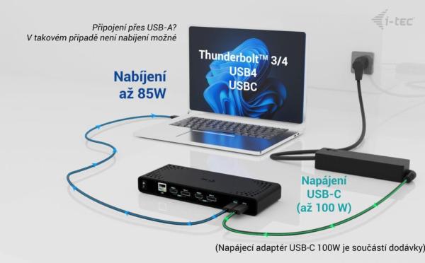 i-tec Universal Dual 4K Display Docking Station,  Power Delivery 85W + i-tec USB-C Charger 100W1