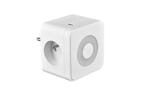 Viking síťový adaptér Y23L,  2x 230 V,  1x USB-A,  2x USB-C,  dotykové světlo,  bílá1