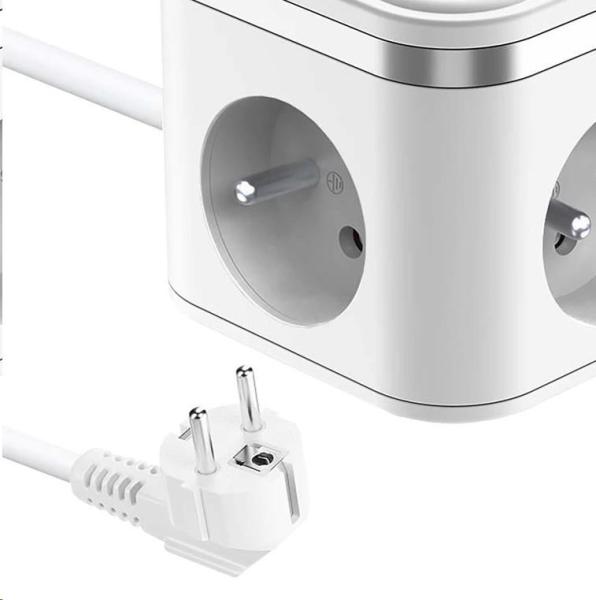 Viking síťový adaptér YC33,  3x 230 V,  1x USB-A,  2x USB-C,  tlačítko ON/ OFF,  délka 1, 4 m,  bílá1