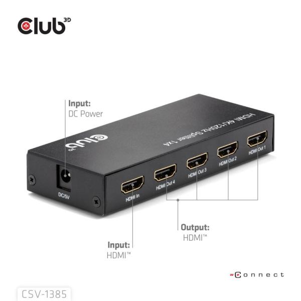 Club3D Video rozbočovač 1:4 HDMI 2.0 4K120Hz, 4 porty, černá1
