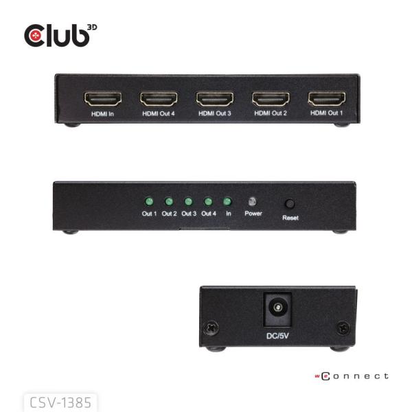 Club3D Video rozbočovač 1:4 HDMI 2.0 4K120Hz, 4 porty, černá2