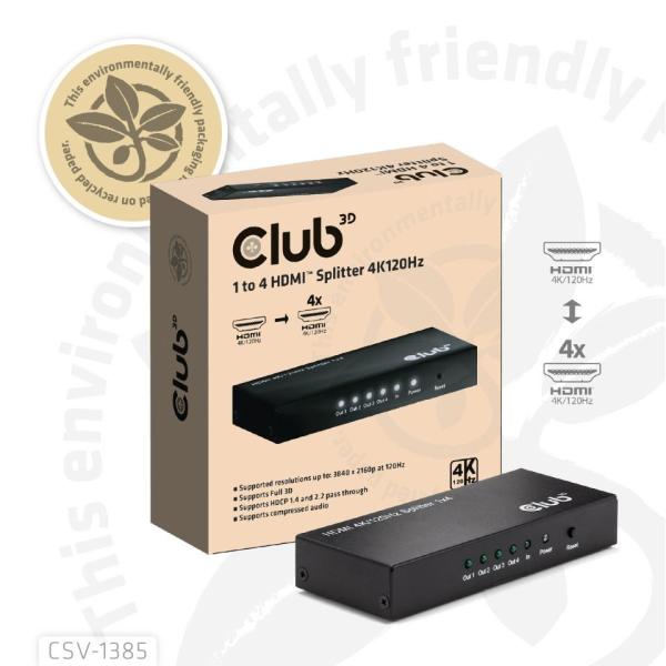 Club3D Video rozbočovač 1:4 HDMI 2.0 4K120Hz, 4 porty, černá6