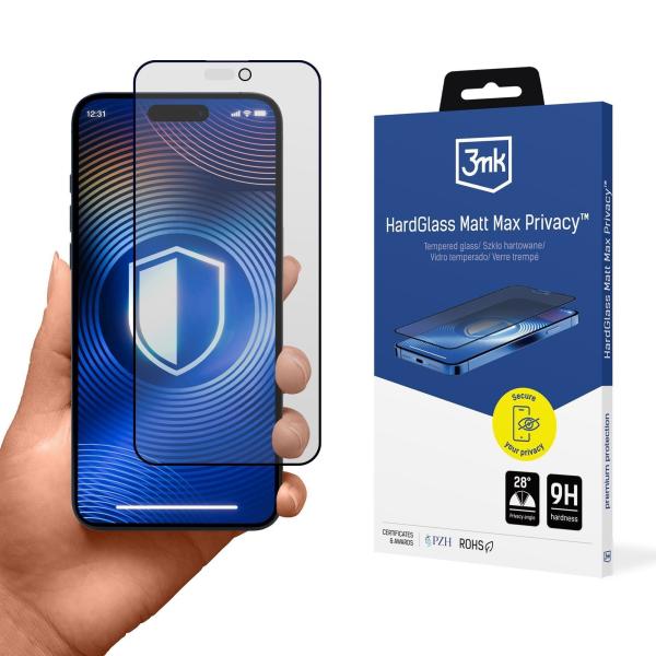 3mk tvrzené sklo HardGlass Matt Max Privacy pro Apple iPhone 15 Pro