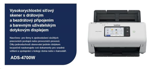 BROTHER skener ADS-4700W DUALSKEN A4 40 str./ min/ 80duálny 600x600 60ADF USB LAN WIFI - displej 10.5cm2