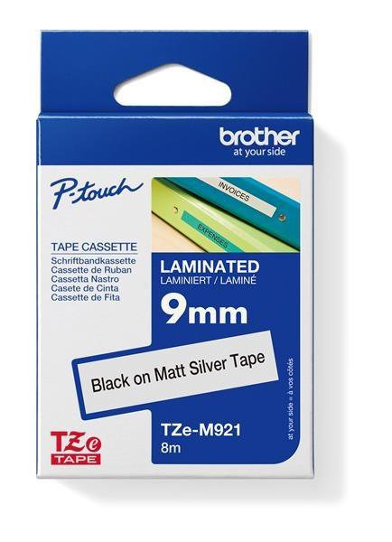 BROTHER Originální kazeta Brother TZe-M921 - černá na matné stříbrné,  šířka 9 mm