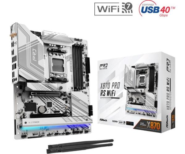 ASRock MB Sc AM5 X870 PRO RS WIFI,  AMD X870,  4xDDR5,  1xHDMI,  2xUSB4,  WI-FI