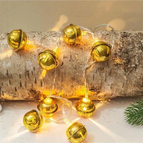 Solight LED vánoční řetěz rolničky, 10x LED, zlatá, 1, 5m, 2x AA3