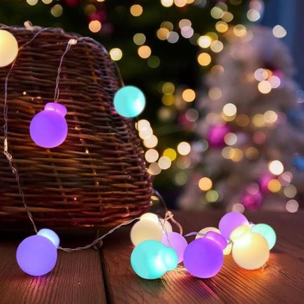 Solight LED vianočná reťaz farebné gule, 20x LED, 2m, 2x AA3