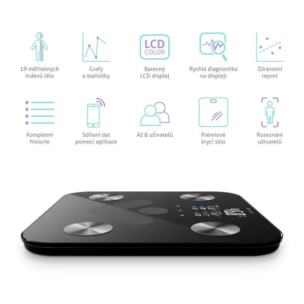 TrueLife FitShape S6 BT - Bioelektrická impedanční bluetooth váha - černá1