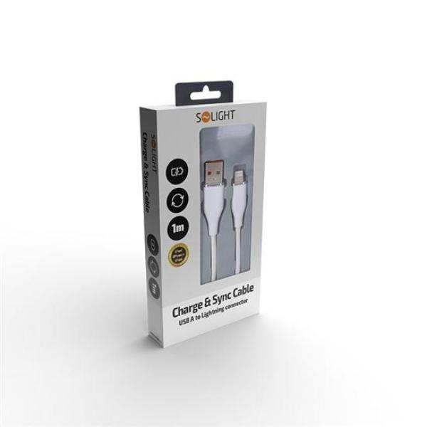 Solight lightning kabel,  USB 2.0 A konektor - Lightning konektor,  silikon,  1m2