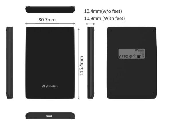 VERBATIM externí SSD 1TB Store "n" Go Slim Portable USB 3.0,  USB-A/ USB-C,  černá2