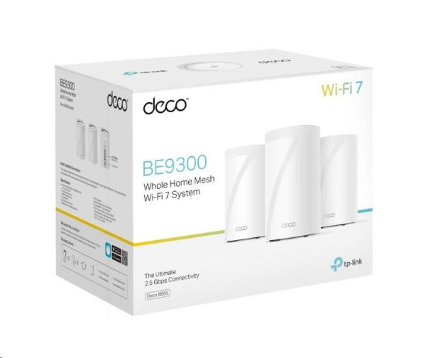TP-Link Deco BE65(3-pack) WiFi7 Mesh(BE9300, 2, 4GHz/ 5GHz/ 6GHz, 4x2, 5GbELAN/ WAN,  1xUSB3.0)3