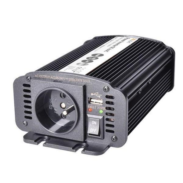 Solight invertor 12V, USB 500mA, kovový, čierny, max. zaťaženie: 300W1