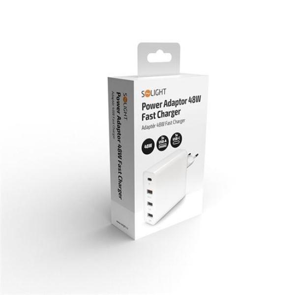 Solight adaptér 3+1,  48W,  QC3.0+PD,  3x USB-A,  1x USB-C3
