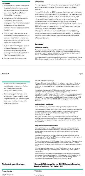 HPE Windows Server 2025 Remote Desktop Service 50 Users CAL