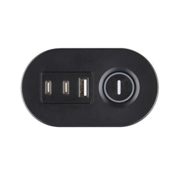 Solight 3z + USB A+C přenosné stolní zásuvky,  2m,  černá,  USB rychlonabíječka 20W PD4