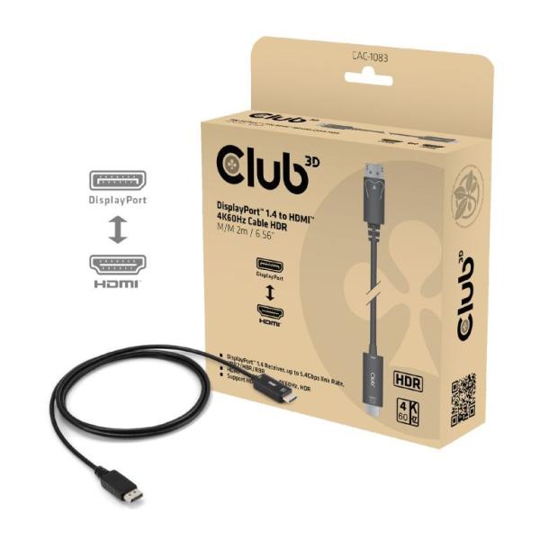 Club3D Adaptér aktivní DisplayPort 1.4 na HDMI HDR (M/ M),  2m