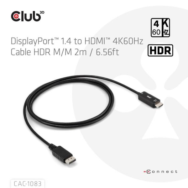 Club3D Adaptér aktivní DisplayPort 1.4 na HDMI HDR (M/ M),  2m1