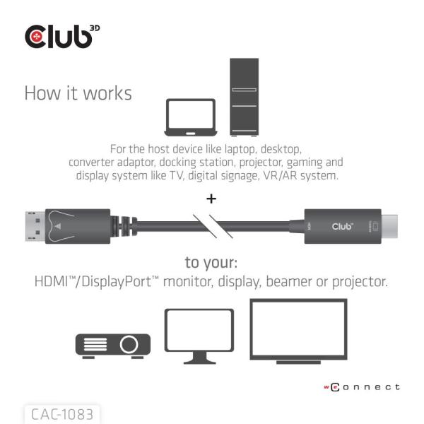 Club3D Adaptér aktivní DisplayPort 1.4 na HDMI HDR (M/ M),  2m2