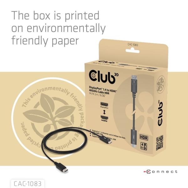 Club3D Adaptér aktivní DisplayPort 1.4 na HDMI HDR (M/ M),  2m5
