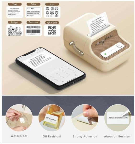 BAZAR - Niimbot Tiskárna štítků B21S Smart,  bílá + role štítků 210 ks - Poškozený obal (Komplet)1