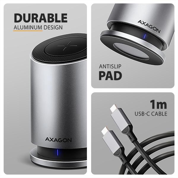 AXAGON HMC-WL9,  USB 10Gbps hub s Qi,  3x USB-A,  USB-C,  HDMI & DP 4k/ 60Hz,  RJ-45 GLAN,  PD 100W,  kábel USB-C 60cm4