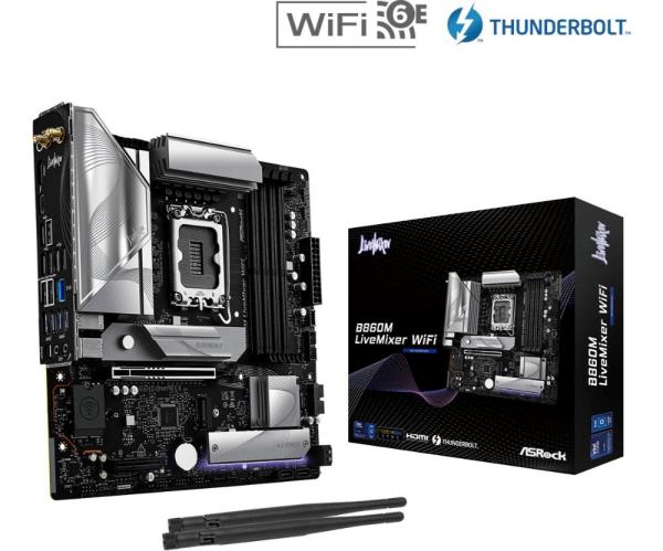 ASRock MB Sc LGA1851 B860M LiveMixer WiFi,  Intel B860,  4xDDR5,  1xThunderbolt,  1xHDMI,  WiFi,  mATX