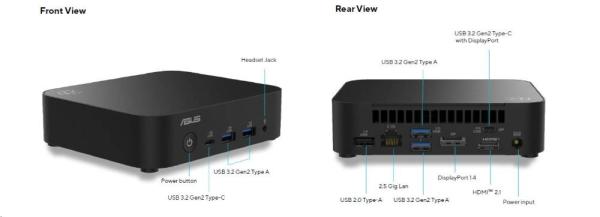 ASUS NUC 14 Essential RNUC14MNK1500002/N150 Procesor/DDR5-4800 SODIMM/USB-A,C/M.2 2280/Wi-Fi/LAN/EU Napájecí kabel3