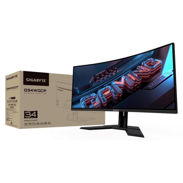 GIGABYTE LCD - 34" Gaming monitor G34WQCP,  Prohnutý VA1500R,  3440x1440 WQHD,  180Hz,  4000:1,  350cd/ m2,  1ms,  2xHDMI,  1xDP8