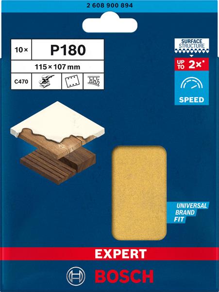 Bosch brusné papíry EXPERT C470 se 6 otvory pro vibrační brusky 115 × 107 mm, P180, 10 ks2