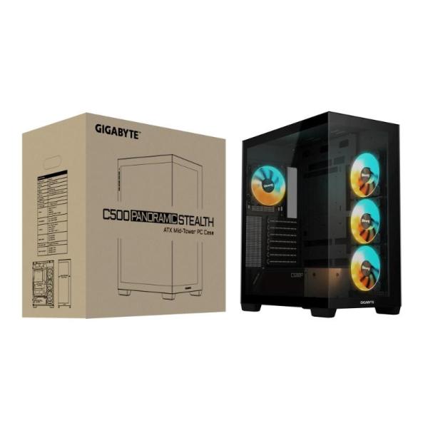 GIGABYTE case GB-C500P ST,  Mid tower,  1xUSB-C 3.2,  2xUSB 3.0,  4x 120mm ARGB Fan,  černá7
