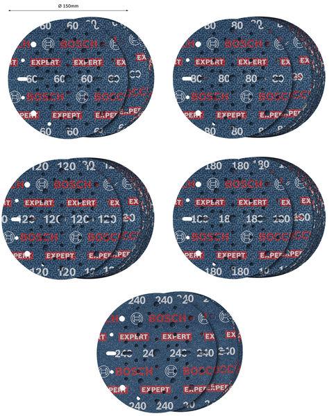 Bosch 55dílná sada brusných kotoučů EXPERT O780 s fólií, 150 mm, G60 (5×); G80 (15×); G120 (15×); G180 (15×), G240 (5×)1