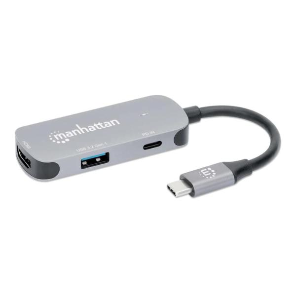 MANHATTAN Dokovací stanice USB-C 3v1,  1xHDMI,  1xUSB-C,  1xUSB,  šedá