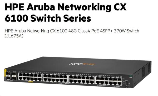 HPE Aruba Networking CX6100 48G Class4 PoE 4SFP+ 370W Switch JL675A2