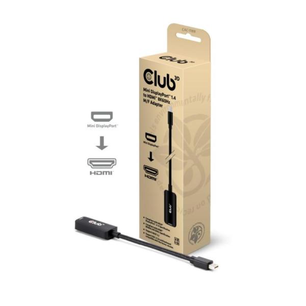 Club3D Adaptér miniDP 1.4 na HDMI,  4K120Hz nebo 8K60Hz HDR10+,  M/ F,  9cm