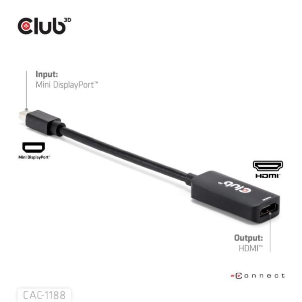 Club3D Adaptér miniDP 1.4 na HDMI,  4K120Hz nebo 8K60Hz HDR10+,  M/ F,  9cm1