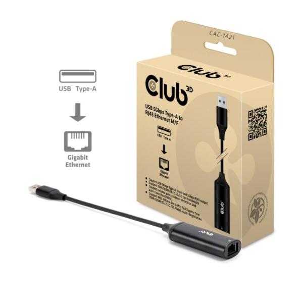 Club3D Adaptér USB-A na RJ45,  5Gb,  24cm